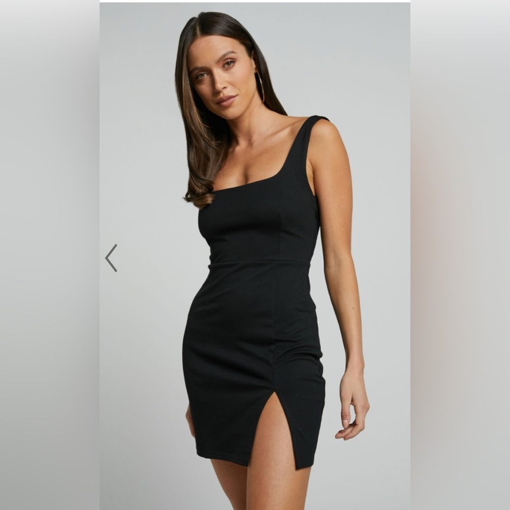 Showpo HUGHES MINI DRESS - SQUARE NECK DRESS IN BLACK